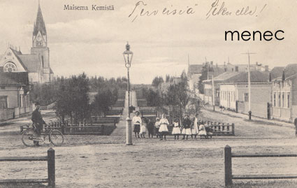 Kemi, Maisema Kemistä, pyöräilijä ja tyttöjoukko 