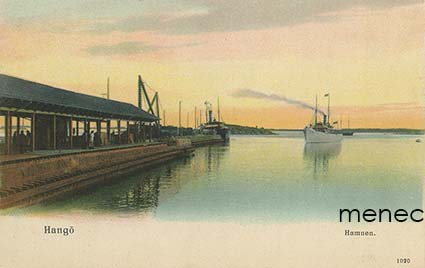 Hanko, satama, matkustajia odottamassa höyrylaivaa 