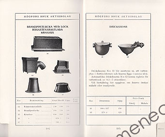 Högfors Bruk. Vatten- och värmeledningsmaterial 
