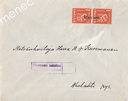 Postilähetys, 2x1 mk, kyläleima Kerma 