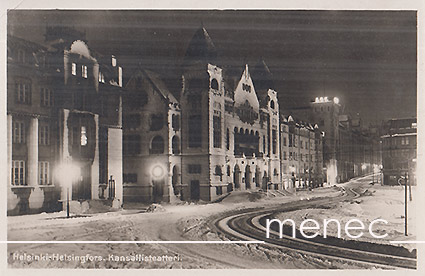 Helsinki, luminen Rautatientori Kansallisteatterille 