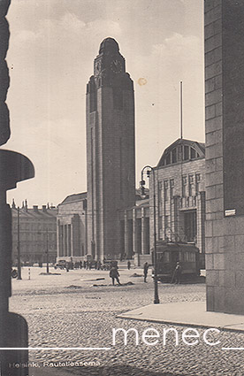 Helsinki, Rautatieasema Läntiseltä Teatterikujalta päin, raitiovaunu 