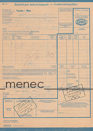 Rahtikirjan kaksoiskappale, pikatavaralle 8.8.1930 