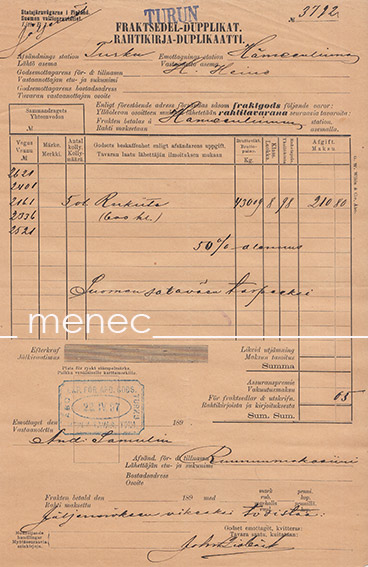 Rahtikirja-duplikaatti Turku 22.4.1897 